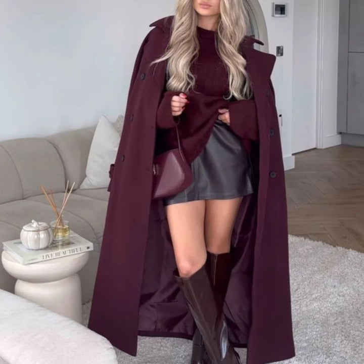 Lune London | Elegant Trench Coat In Burgundy with Belt