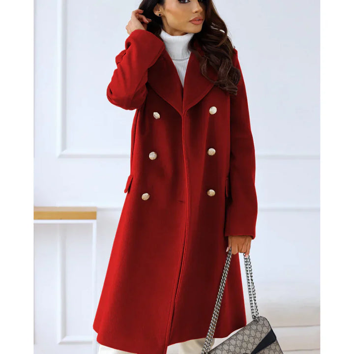 Amarae | Coat Long - Tailored - Double Breast Button Closure - Wide Lapels