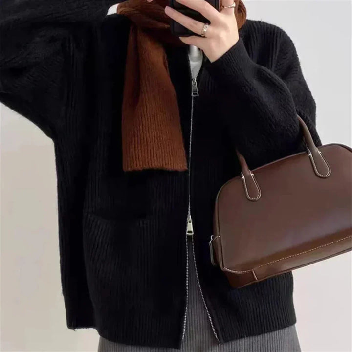 Lune London | Cardigan - Ribbed Texture - Zipper - Oversized Fit - With Pockets
