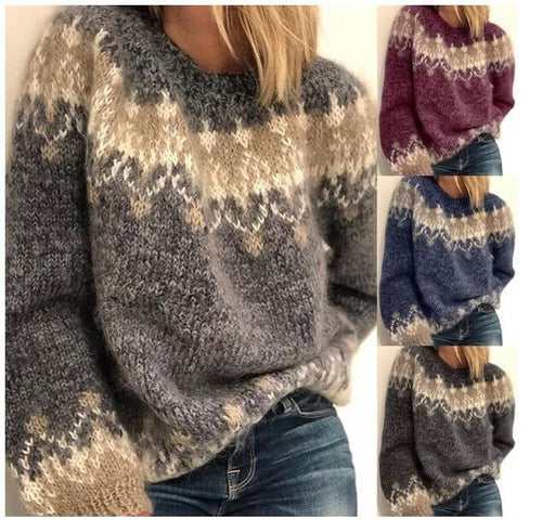 Amarae | Knit Sweater - Soft Wool Blend - Oversized Fit - Round Neck - Nordic Pattern