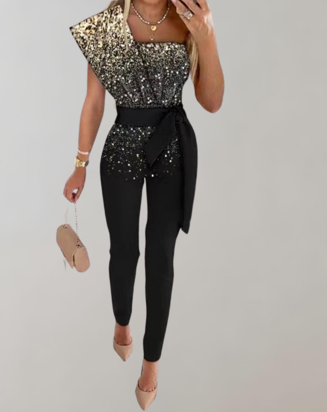 Lune London | Luxurious Overall with Bow Belt and Sparkling Details