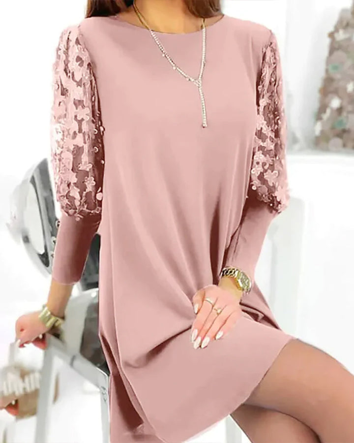 Lune London | Solid Color Dress with Round Neckline and Puff Sleeves