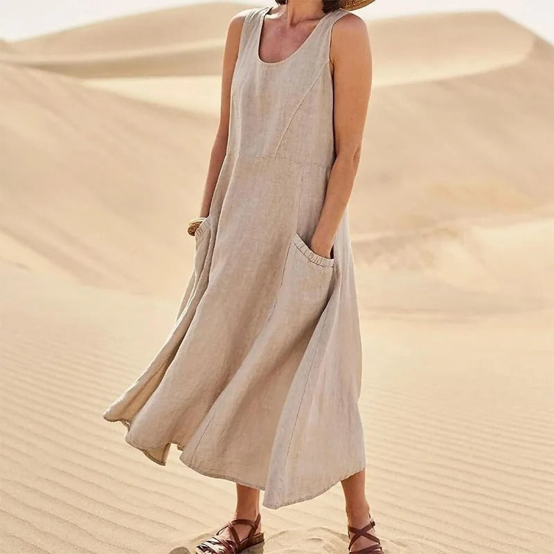 Lune London | Sleeveless linen dress with pockets for women