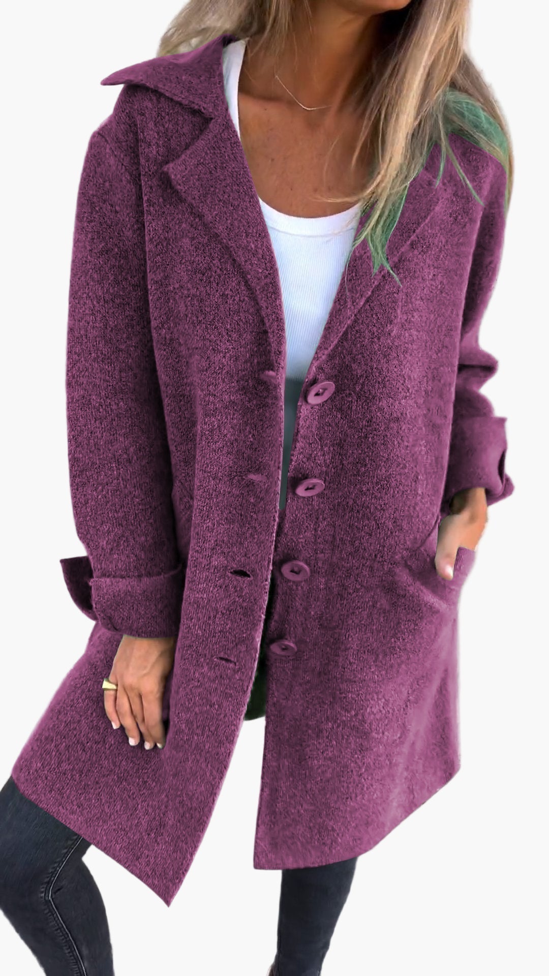 Amarae | Elegant Lapel Coat - Long trench coat for daily wear and the office