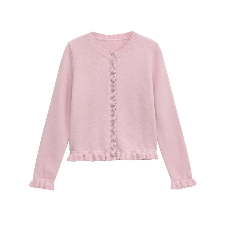 Lune London | Ruffled women's cardigan with buttons, chic layered top