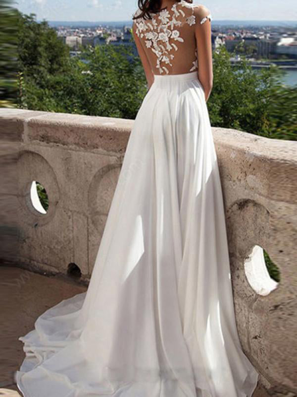 Lune London | Maternity Evening Wedding Dresses Lace Dresses Side Slit Backless V-Neck White