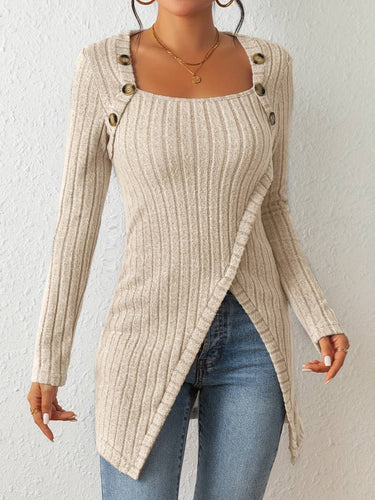 Amarae | Square Neck Sweater with Long Sleeves and Side Slit