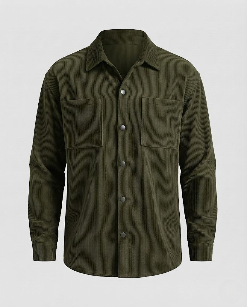 Men's cord overshirt with snap buttons, oversized fit and chest pockets Amarae