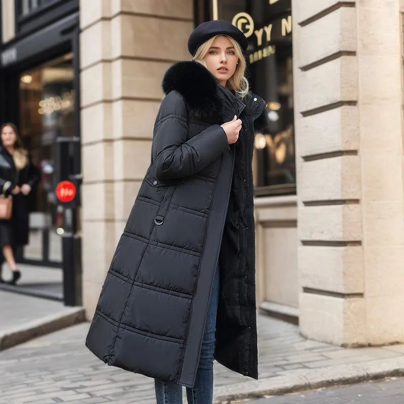 Lune London | Women's Long Winter Coat with Fur Hood and Belt