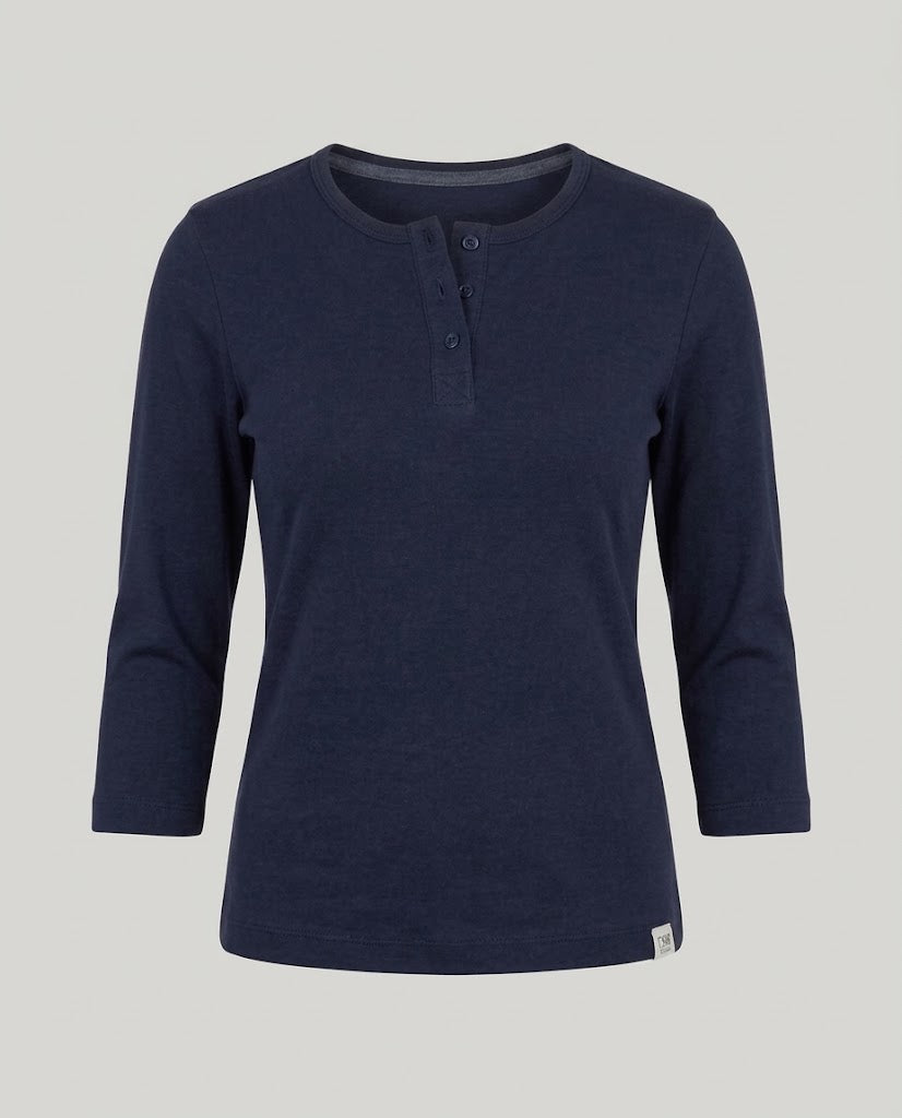 Women's Ribbed Henley Cropped Shirt with Three-Quarter Sleeves Amarae