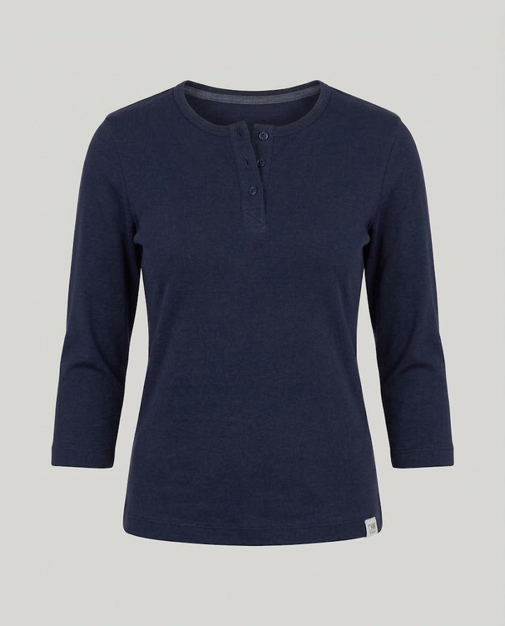Women's Ribbed Henley Cropped Shirt with Three-Quarter Sleeves Amarae