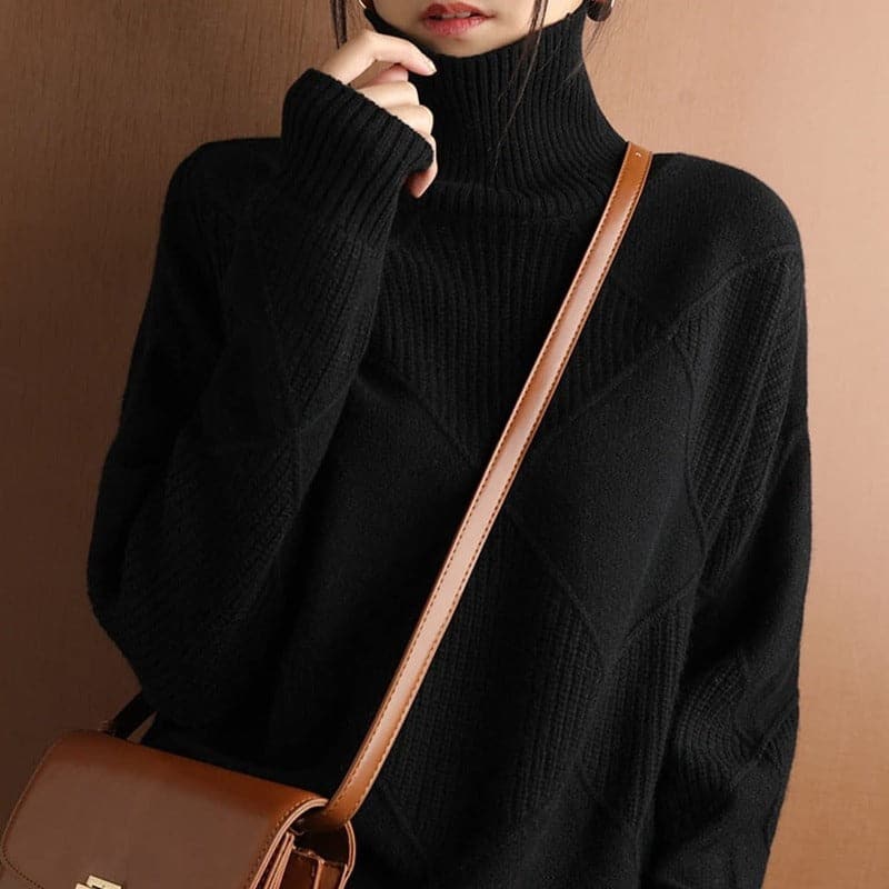 Lune London | Turtleneck Sweater - Knitted with Diamond Pattern - soft and comfortable