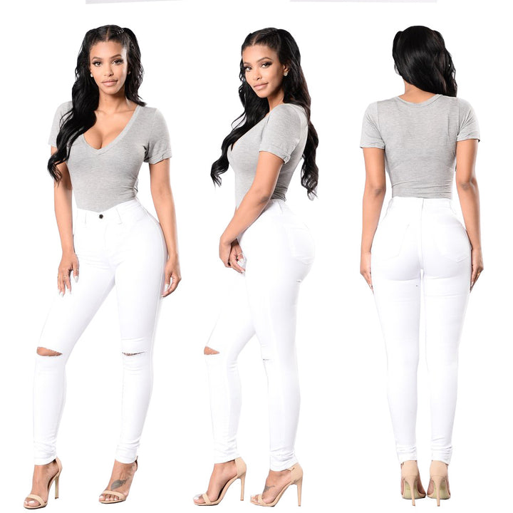 High-waisted skinny jeans for women with trendy tear details Lune London