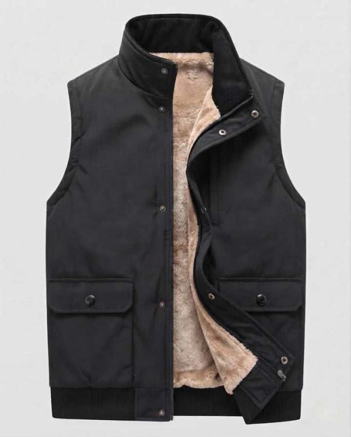 Men's Insulated Teddy Vest in Outdoor Utility Style with High Stand-Up Collar and Flap Pockets Amarae