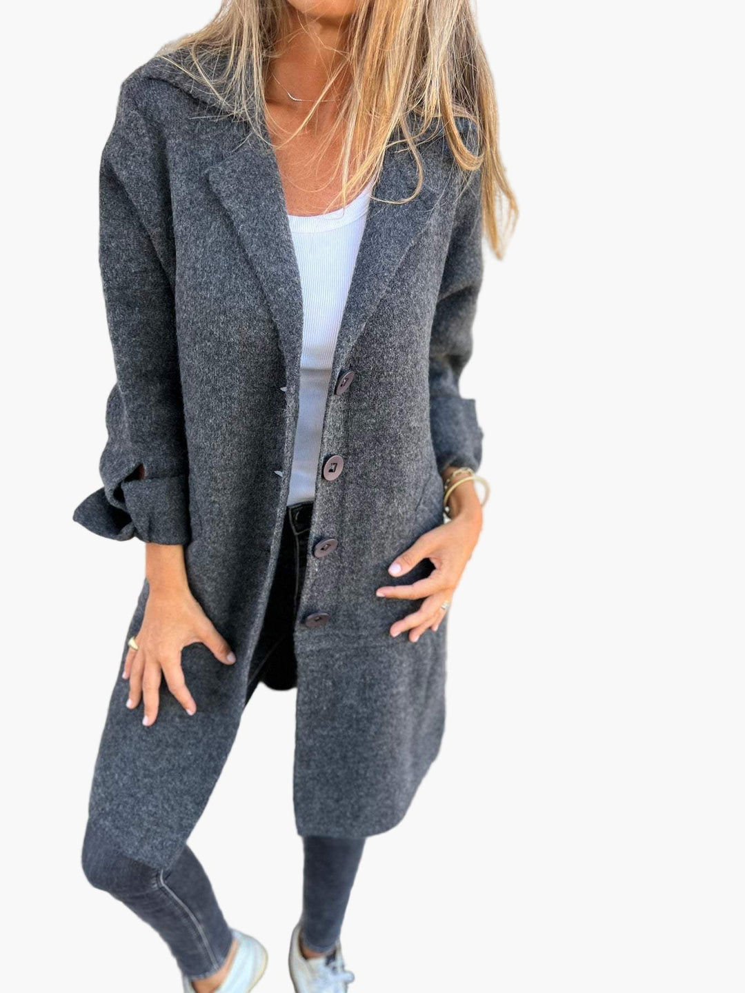 Amarae | Elegant Lapel Coat - Long trench coat for daily wear and the office