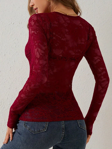 Amarae | Long Sleeve Top with V-Neck and Lace