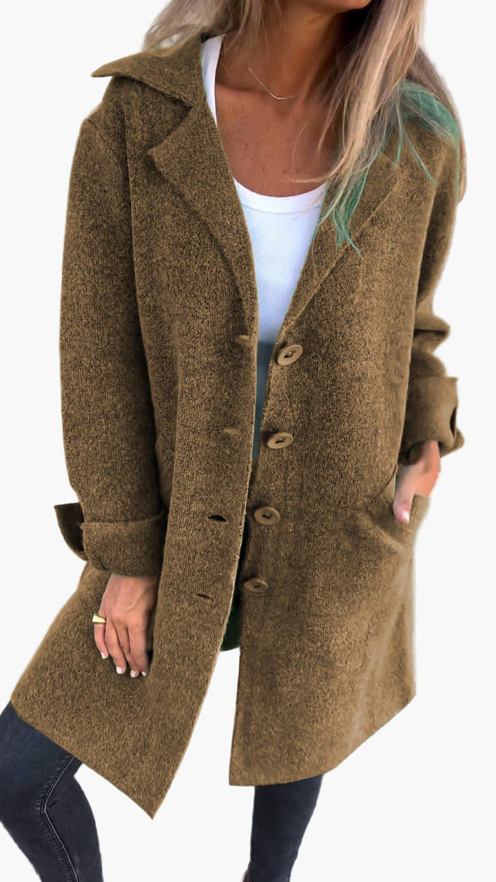Amarae | Elegant Lapel Coat - Long trench coat for daily wear and the office