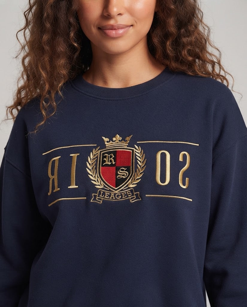 Women's Embroidered Cropped Sweatshirt with Crest Embroidery and Boxy Oversize Silhouette Amarae