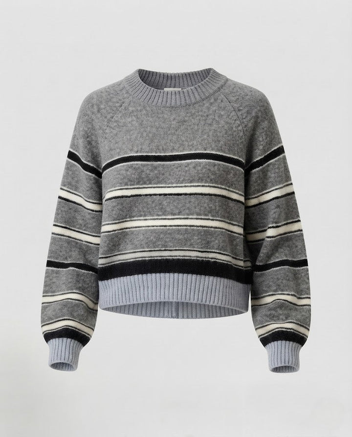 Women's Striped Fine Knit Sweater with Raglan Sleeves and Ribbed Hem Amarae