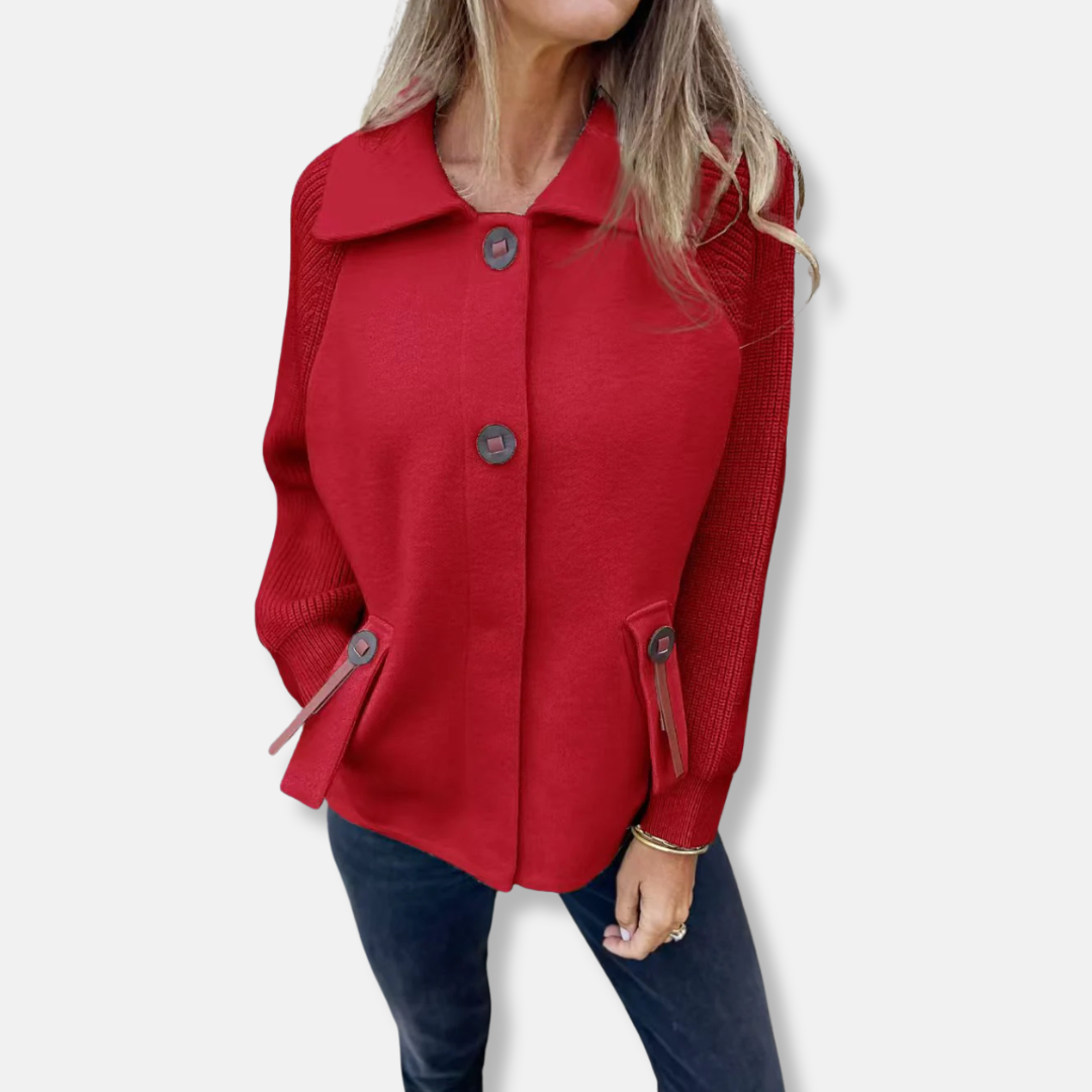 Amarae | Jacket - Casual Cut - Knitted Sleeves - With Lapel - Button Closure
