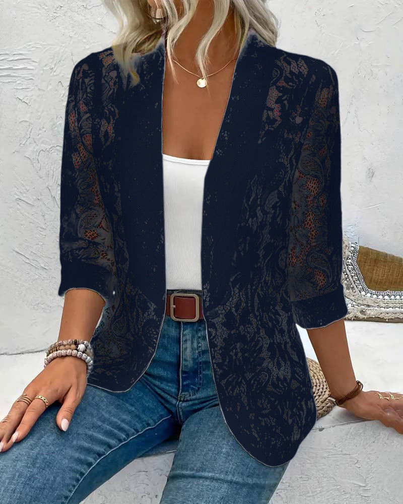 Lune London | Elegant, Solid Color Coat with Floral Lace Collar