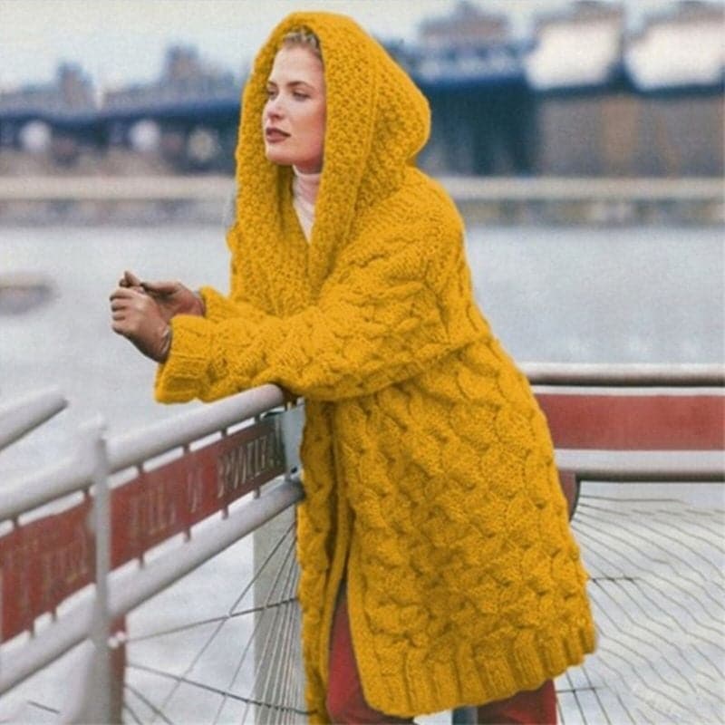 Lune London | Knitted cardigan - Long model - Cable knit with hood - Open front
