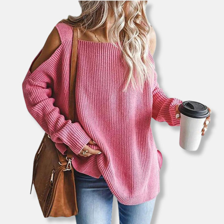 Amarae | Sweatshirt - Open Shoulder Knit - Loose Fit - Structured Fabric