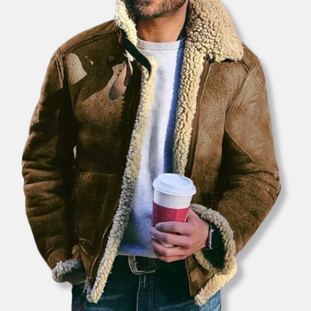 Lune London | Suede Aviator Jacket - Collar Jacket Lined with Shearling