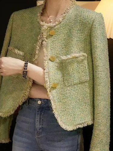 Amarae | Elegant Round Neck Tweed Jacket