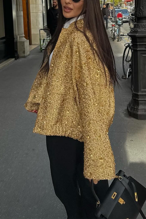 Lune London | Stand Collar Zip-Up Pockets Sequin Jacket