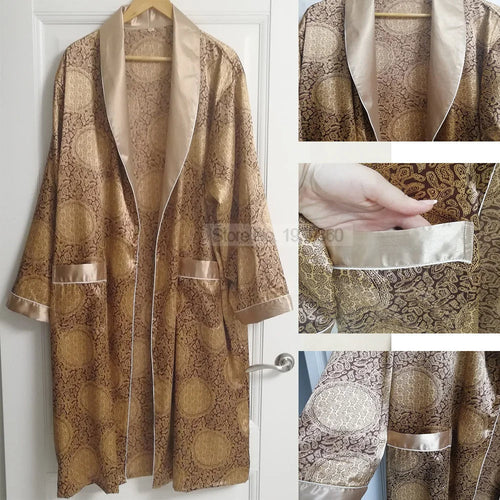 Amarae | Gold Print Luxury Satin Bathrobe