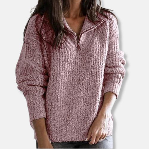 Amarae | Ribbed Half-Zip Collar Sweater - Solid Casual Fit Sweater