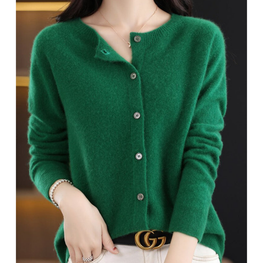 Lune London | Women's Cardigan with O-Neck Made of 100% Pure Merino Wool, Cashmere Sweater