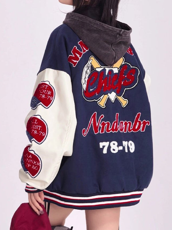 Amarae | Blue College Varsity Jacket with Flock Print