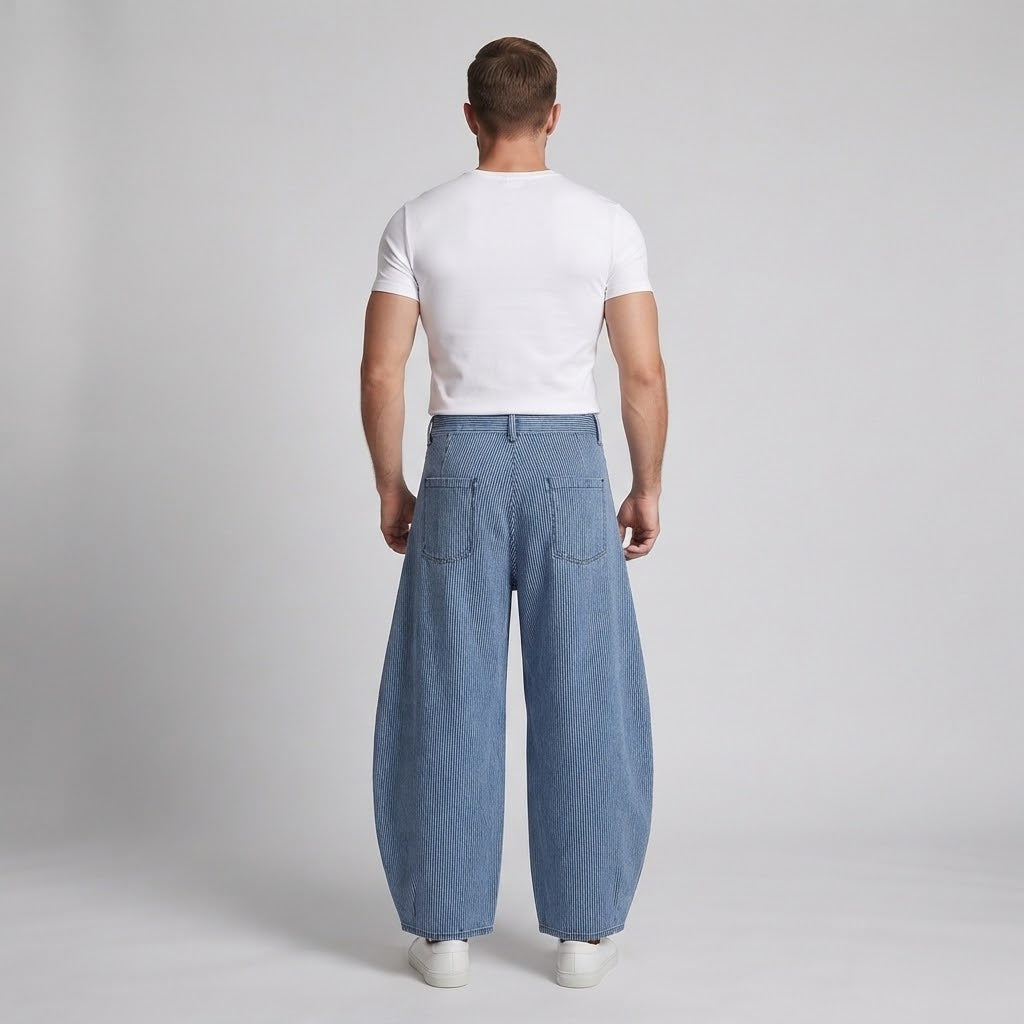 Men's Extra Wide Palazzo Pants made of fine pinstripe twill with floor-length hem Amarae