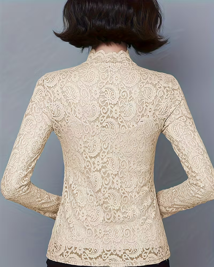 Amarae | Elegant Solid Color Half Neck Long Sleeve Lace