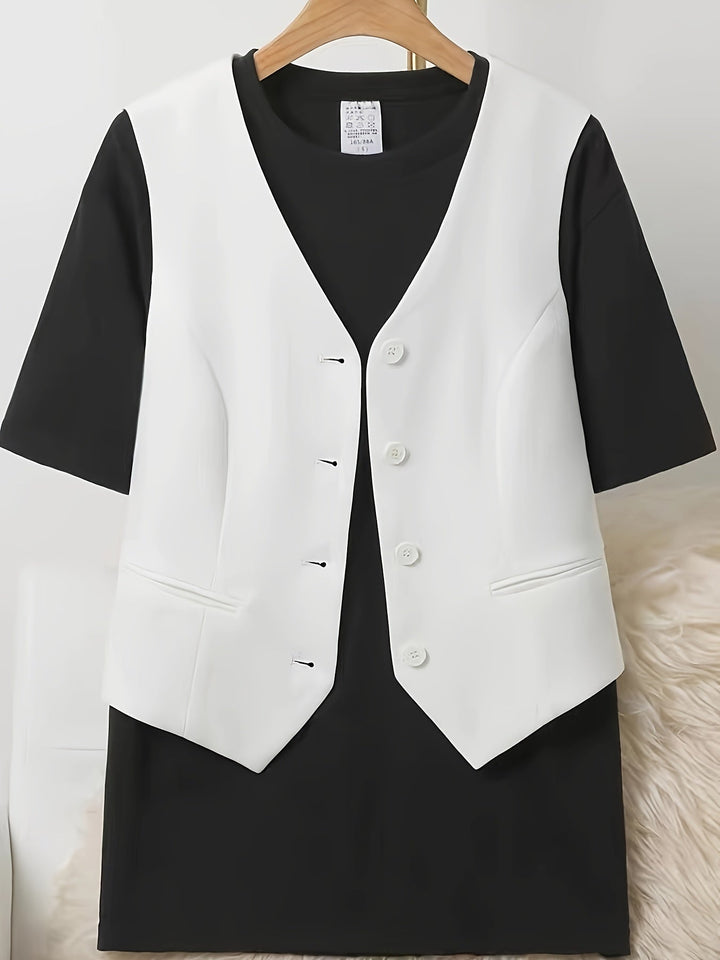 Lune London | Solid Color Sleeveless Vest with V-Neck and Button Closure