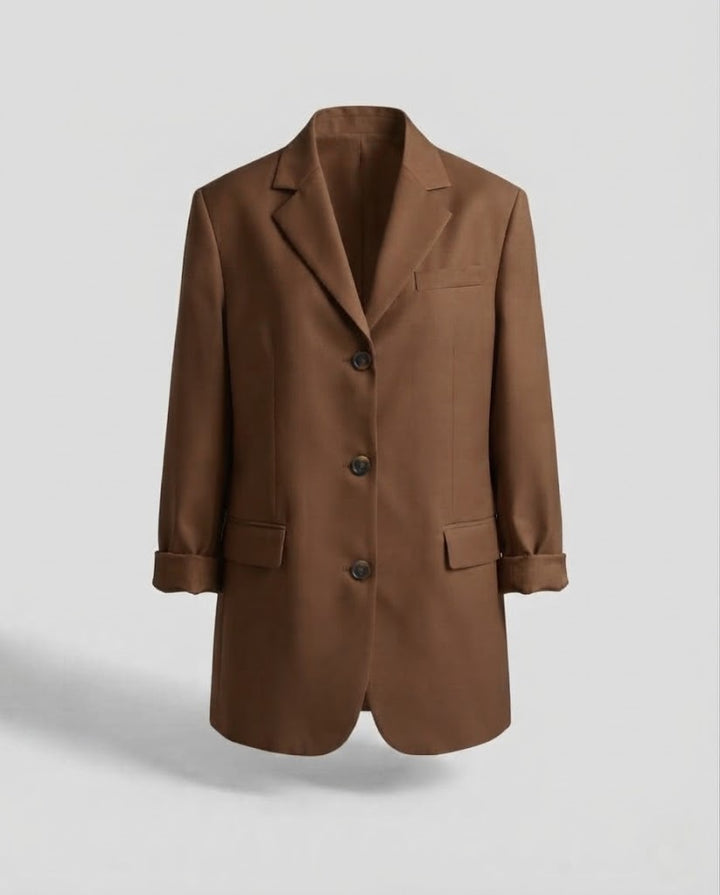 Women Long-cut boxy blazer with distinctive shoulder line and flap pockets Amarae