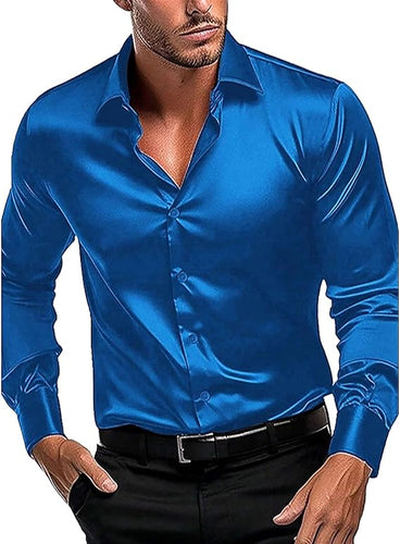 Men's High Gloss Satin Shirt with Modern Cut and Elegant Details Amarae