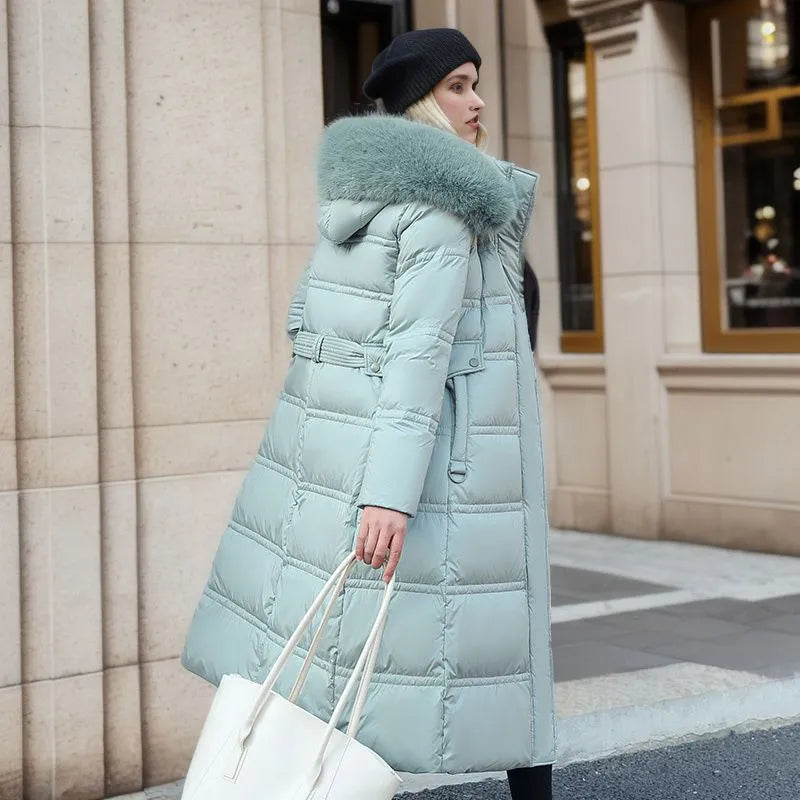 Lune London | Women's Long Winter Coat with Fur Hood and Belt