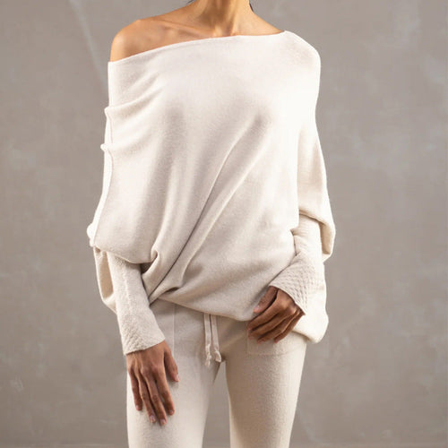 Amarae | Cozy oversized knit sweater with a Carmen neckline