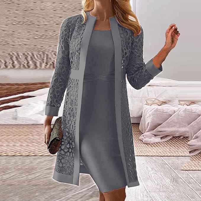 Amarae Women's 2-piece dress set with lace cardigan