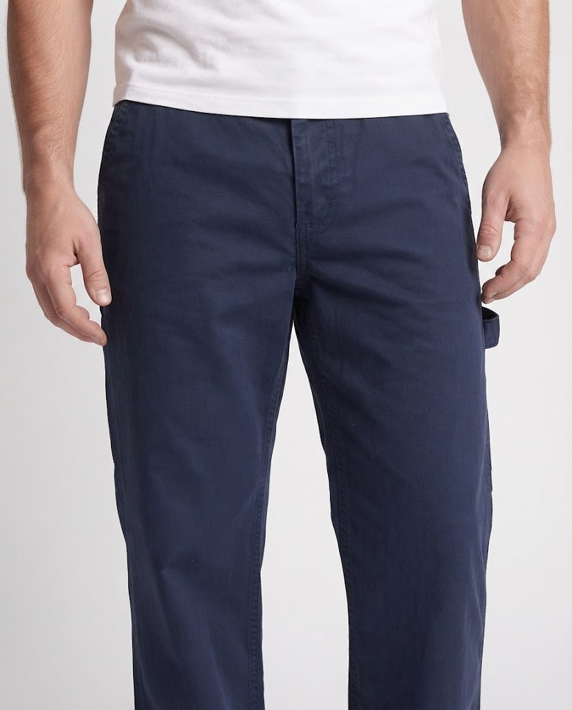 Men's Floor-Length Oversized Twill Pants with Wide Leg, Utility Side Pockets, and Elastic Drawstring Waist Amarae