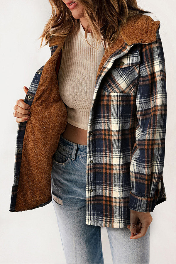 Lune London | Button Sherpa Lined Hooded Flannel Jacket