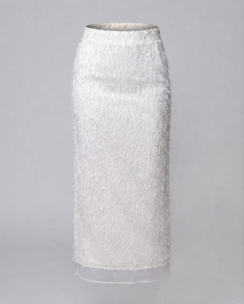 Ladies midi skirt with teddy plush structure and satin underskirt Amarae