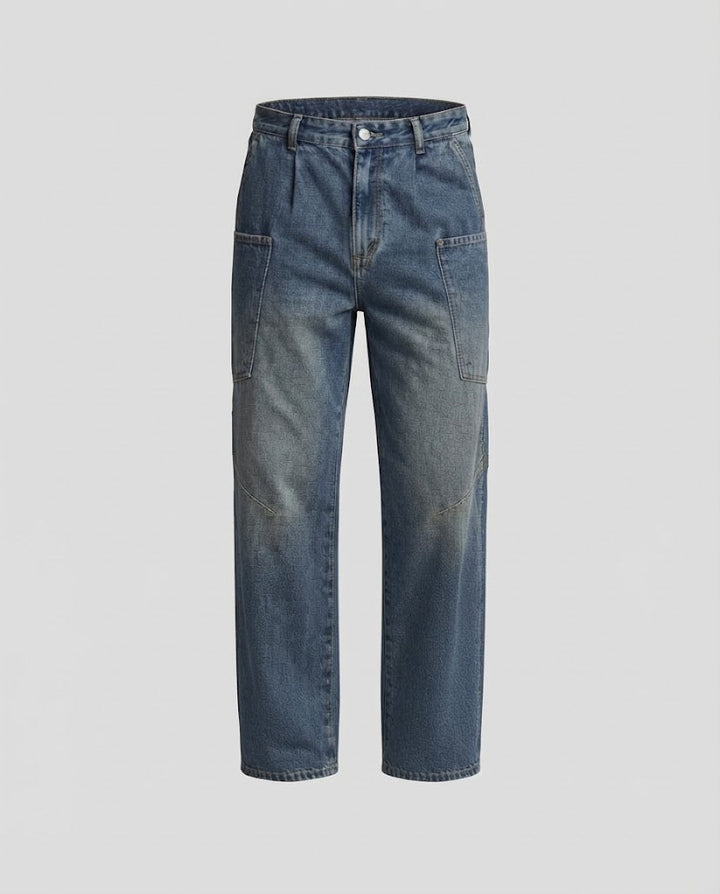 Men's Baggy Denim Cargo Pants with Drop Crotch and Oversized Patch Pockets Amarae