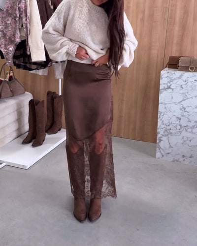 Amarae | Satin Skirt with Lace Patchwork