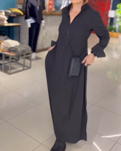 Amarae | Loose Long Dress with Lapels and Side Slit