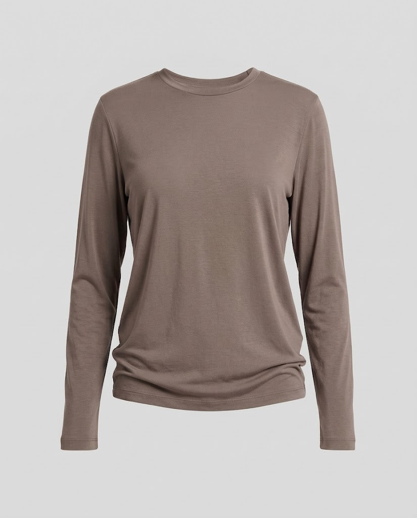 Women's Fitted Long Sleeve Shirt made of Cotton Blend with Round Neck Amarae
