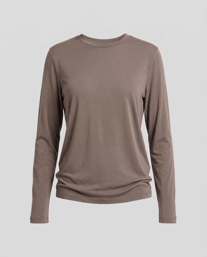 Women's Fitted Long Sleeve Shirt made of Cotton Blend with Round Neck Amarae